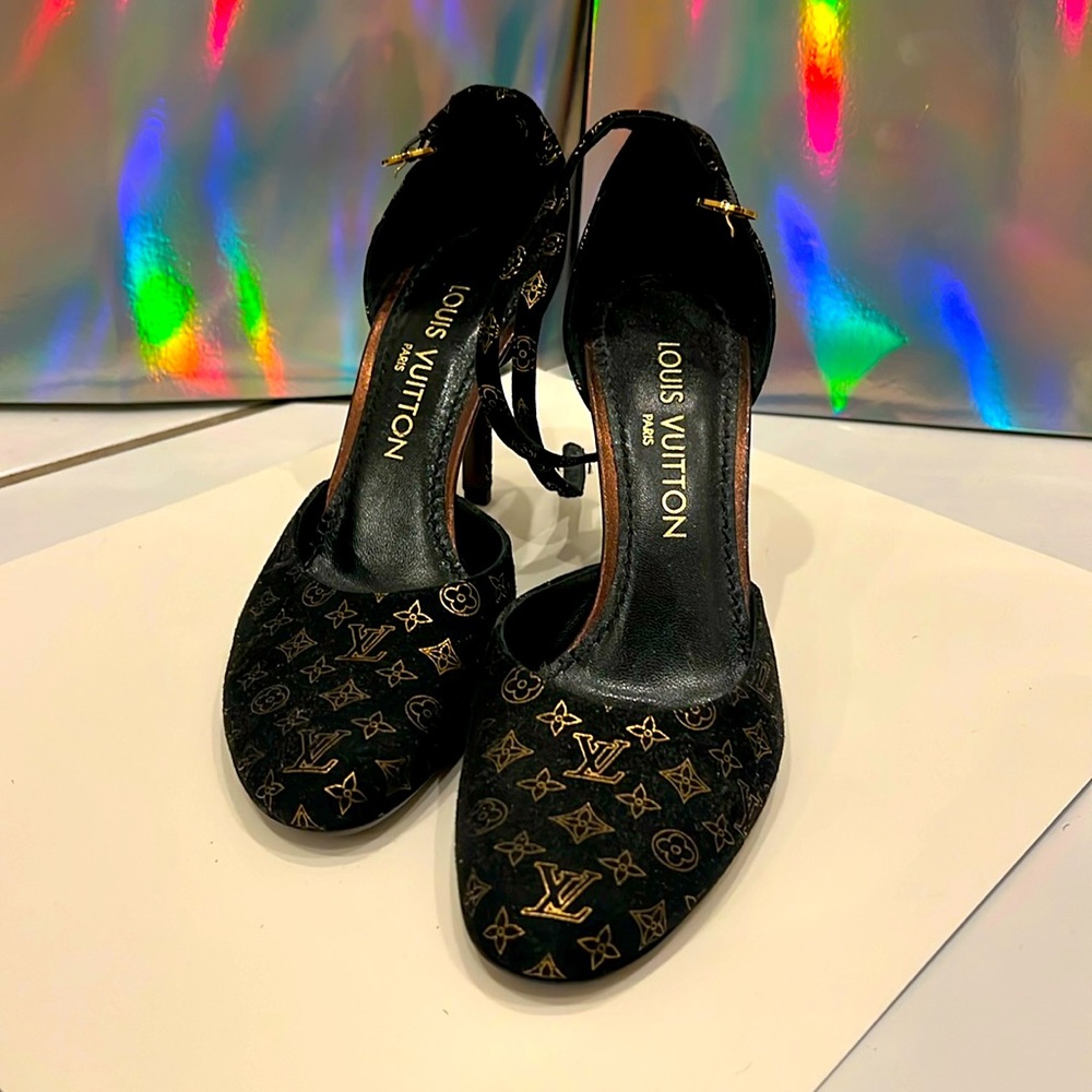 Louis Vuitton Monogram Ankle Strap Pin Heel Pumps
